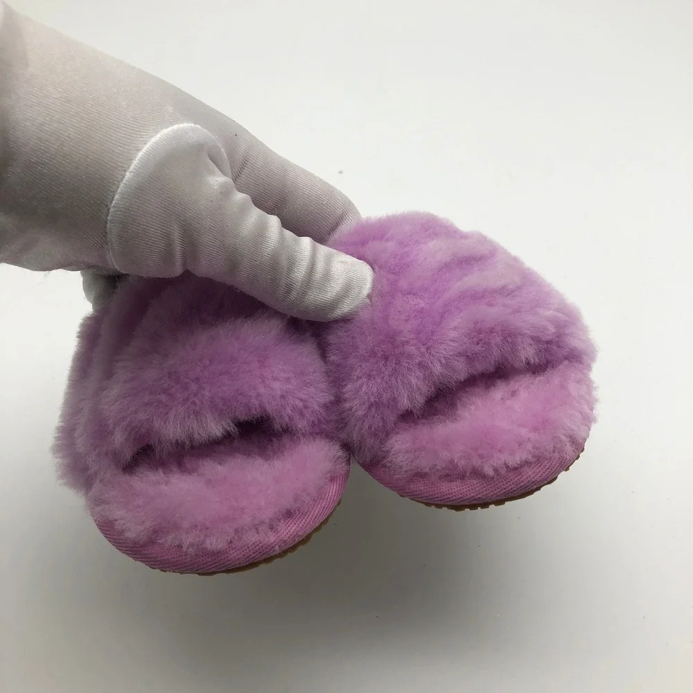 UGG Kids Girls Fluff Yeah Slide Purple Fluffy Slingback Sandals Size 10 ~17cm